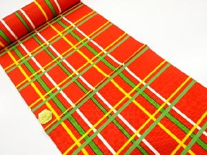 アンティーク　格子模様織出し八寸帯地反物